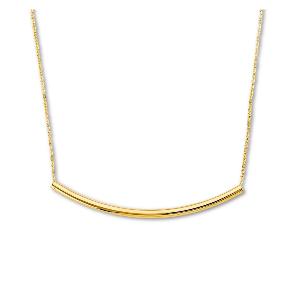 14K Solid Gold Curved Bar Necklace | Gold Pendant By Tehrani Jewelry